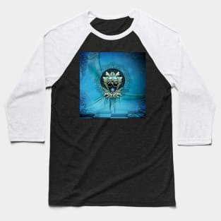 Elegant decorative blue skull with leaves Baseball T-Shirt